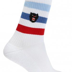 NEW Gucci Cotton Socks in White with Stripes and Panther Patch